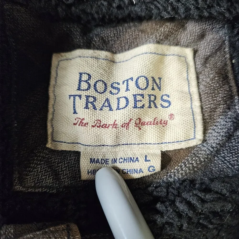 Boston Trader Flannel Jacket With Fleece Lining Men Size Large Brown